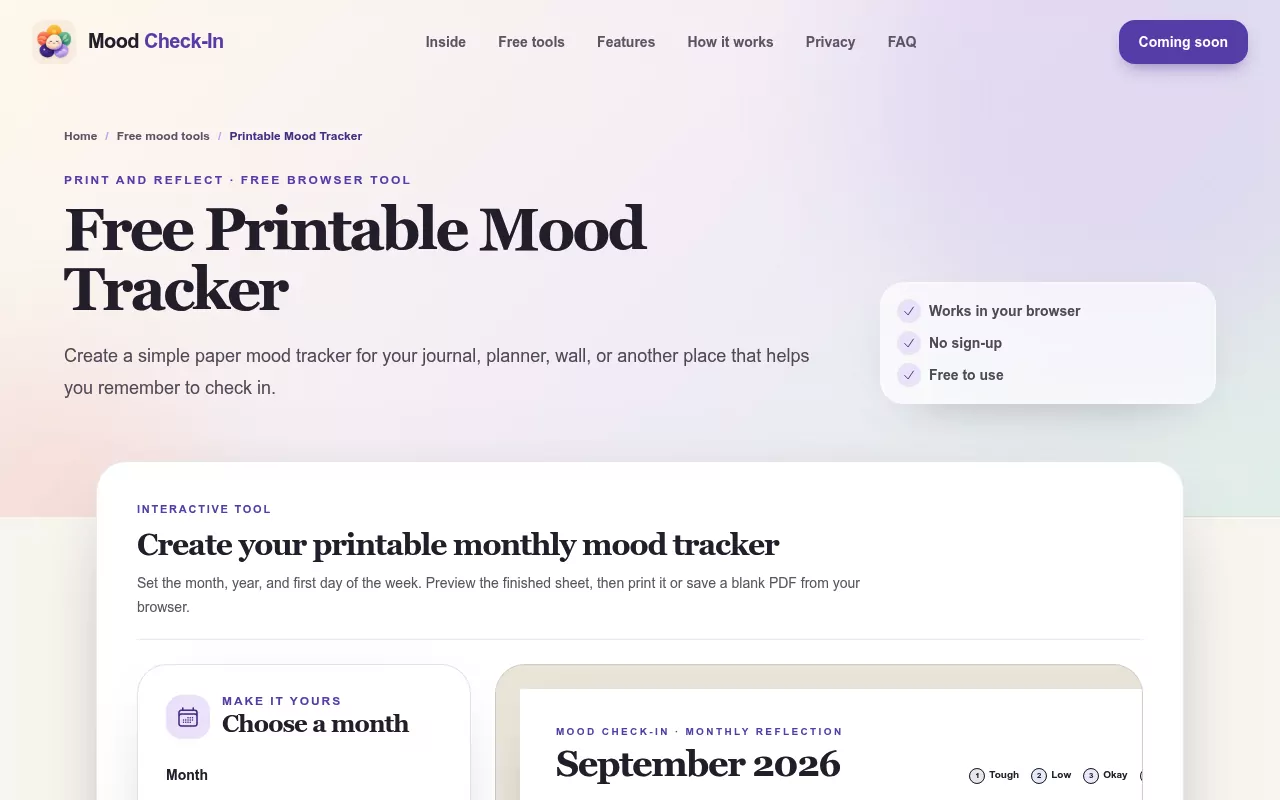 Printable mood tracker tool building a paper sheet for daily check ins and journal prompts